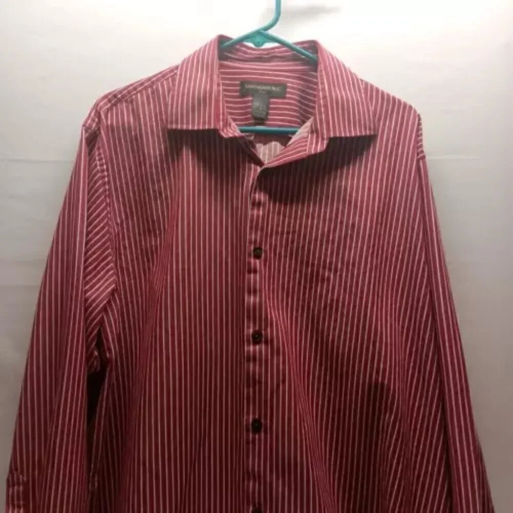 Banana Republic Mens Button‎ Up Shirt Size XL Maroon/White Stripe Cotton EUC